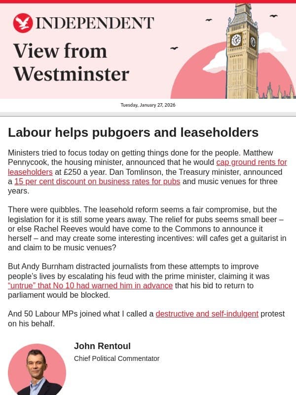 Labour helps pubgoers and leaseholders email from The Independent