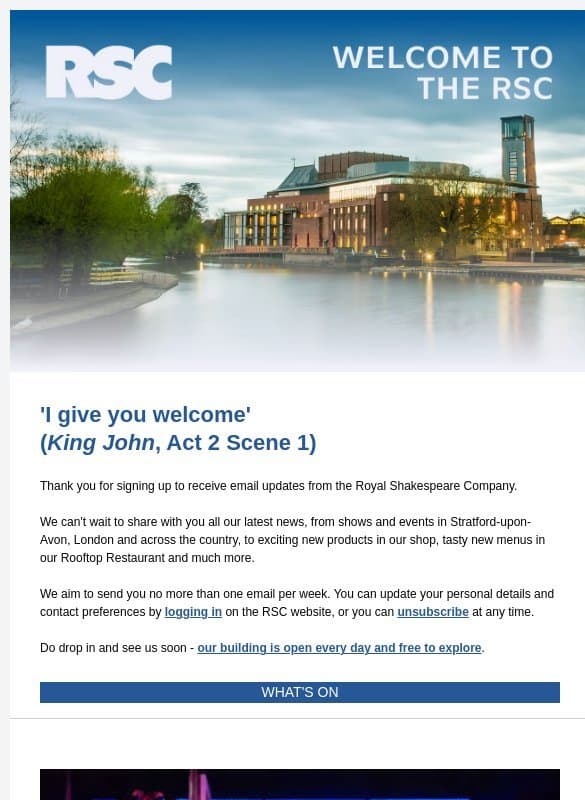 Welcome to the RSC email from The Royal Shakespeare Company