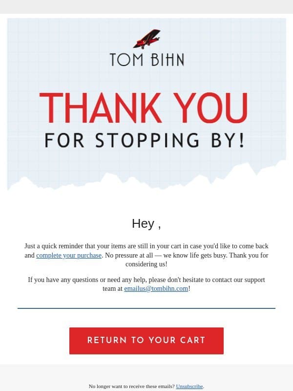 Here's that cart you saved email from Tom Bihn