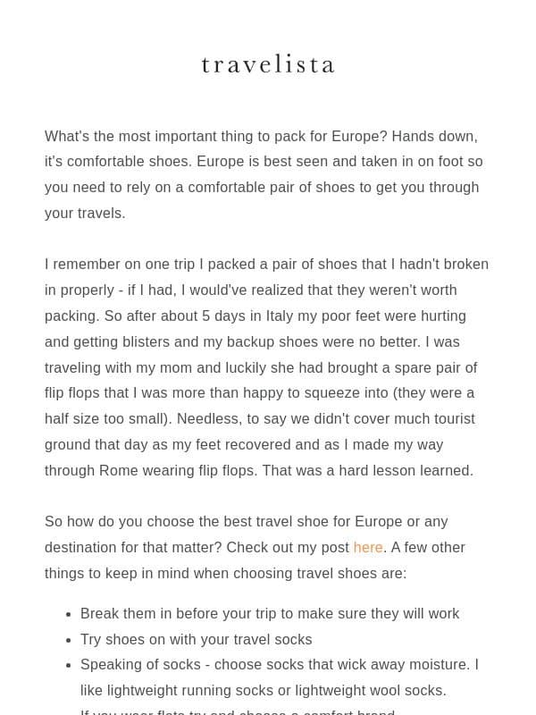 The One thing you NEED for European travel! email from Travelista