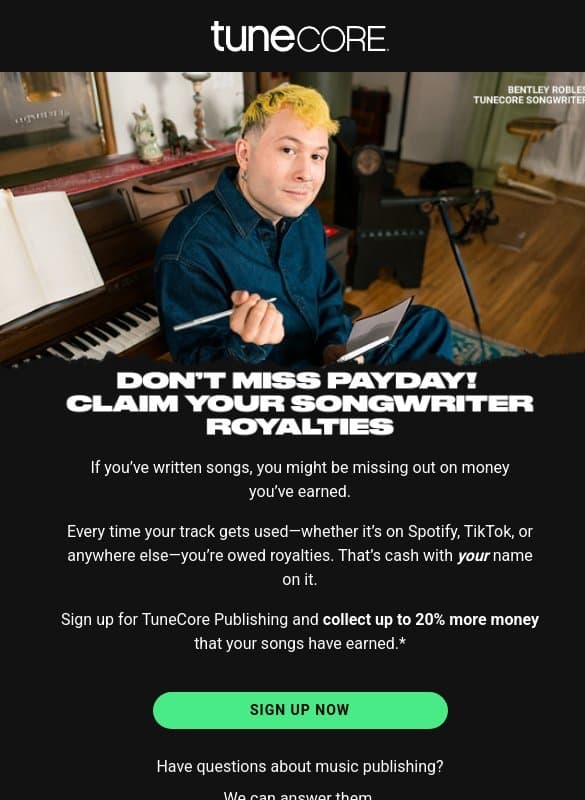Don’t leave money on the table email from TuneCore