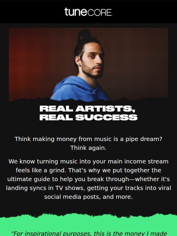 How to Make Money as a Musician 💰 email from TuneCore