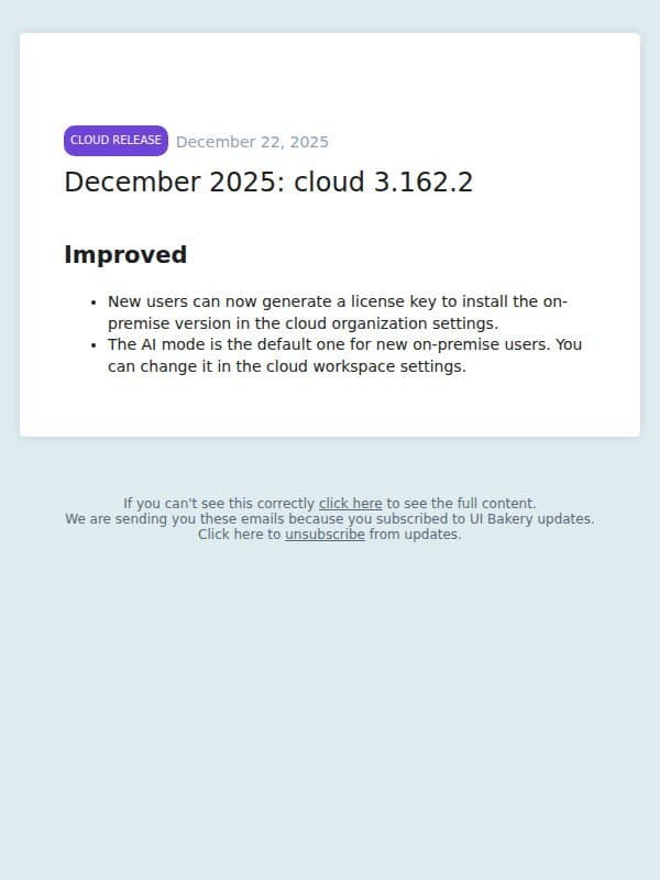 December 2025: cloud 3.162.2 email from UI Bakery