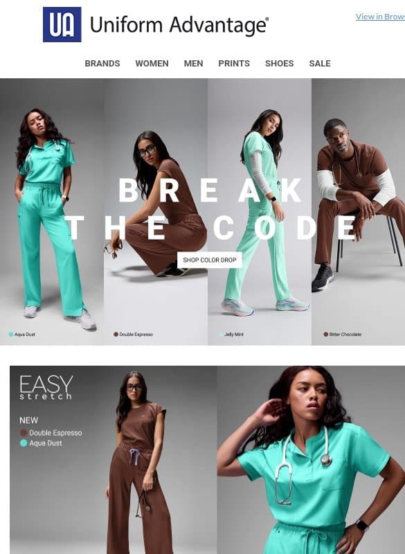 Break the Code: Three new colors are here email from Uniform Advantage