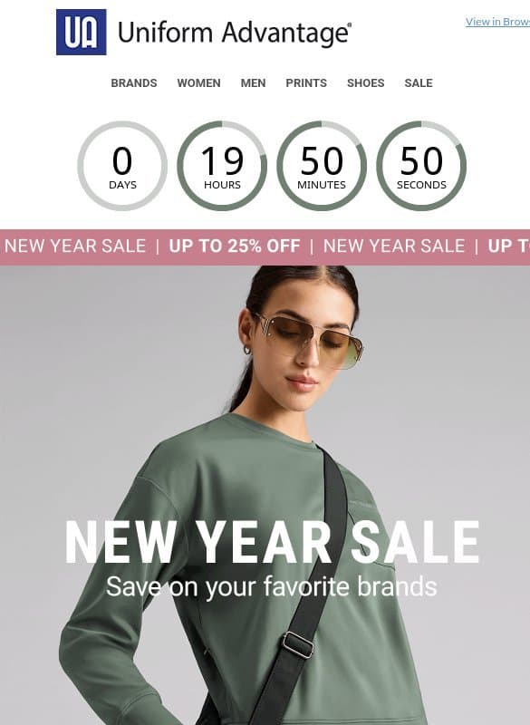 Cue the Countdown... Up to 25% Off ENDS SOON! email from Uniform Advantage