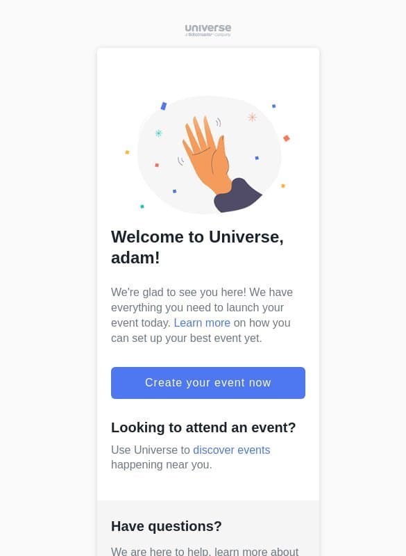 Welcome to Universe, adam! email from Universe