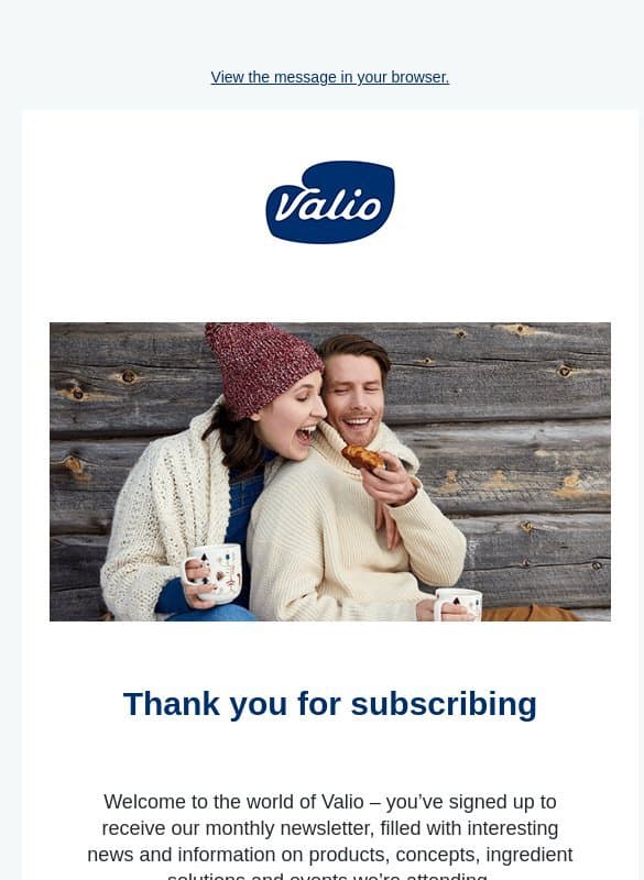Thank you for subscribing email from Valio