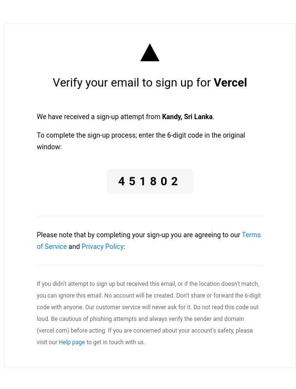 451802 - Vercel Sign-up Verification email from Vercel