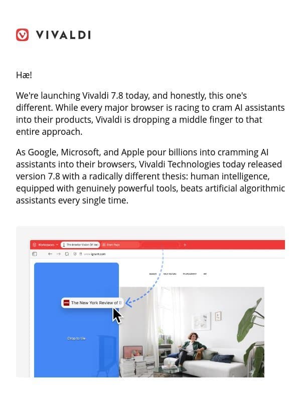 Vivaldi 7.8: Launching the most advanced tab multitasking system any browser has ever shipped. email from Vivaldi Technologies