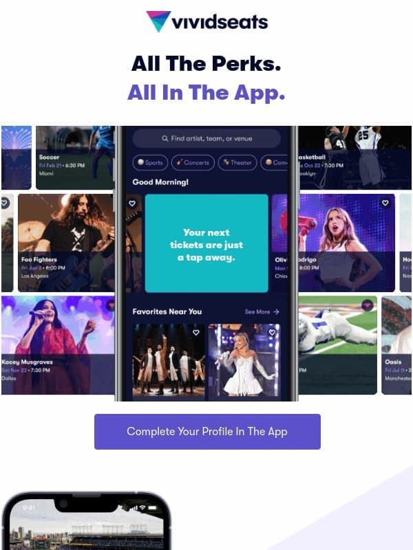 Level Up Live Events with Our App 📱 email from Vivid Seats