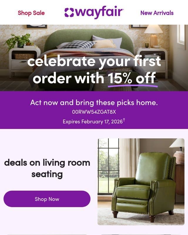 A discount just for you... email from Wayfair