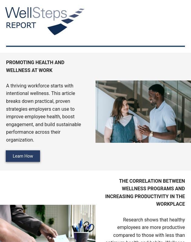 Promoting Health and Wellness at Work: Strategies for Creating a Thriving Workforce email from WellSteps