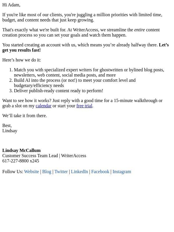You’re halfway there! Your shortcut to stress-free content creation for MigmaAI email from WriterAccess
