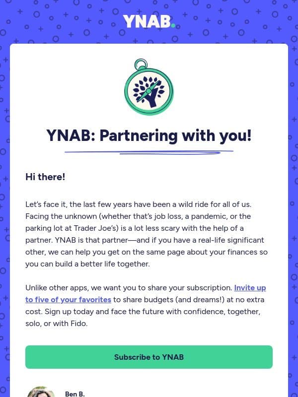 YNAB: Partnering with You email from YNAB
